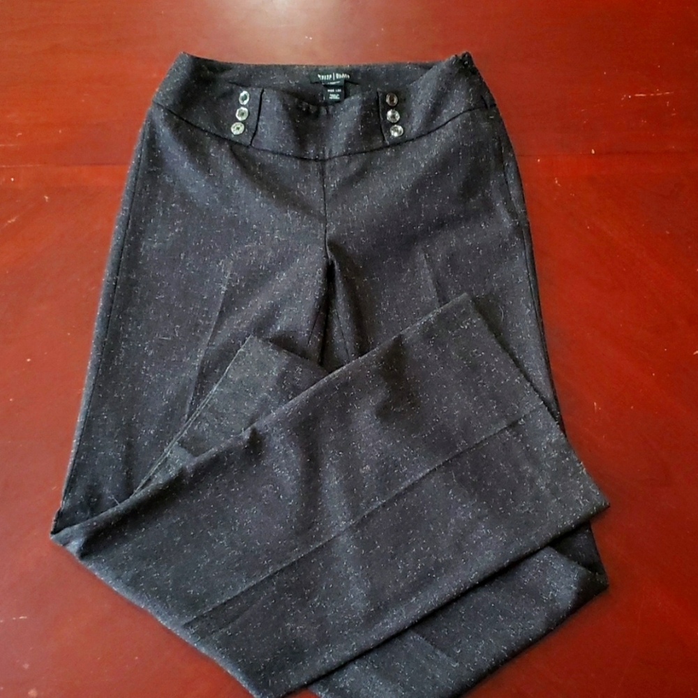Charcoal grey dress pants, wide leg, side zip,back pockets, button details